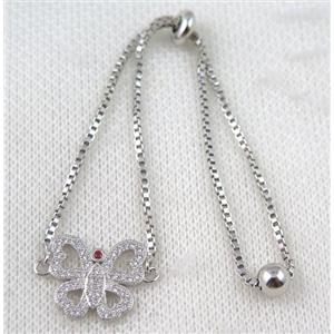 copper bracelet paved zircon, platinum plated, approx 10-20mm bead, 25mm length