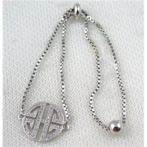 copper bracelet paved zircon, platinum plated, approx 10-20mm bead, 25mm length