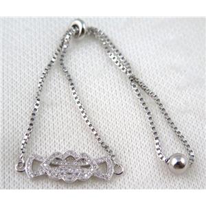 copper bracelet paved zircon, platinum plated, approx 10-20mm bead, 25mm length