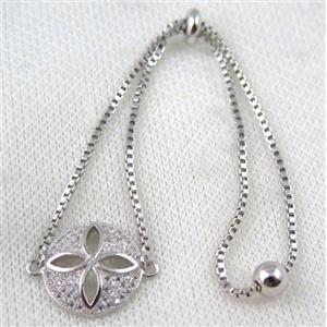 copper bracelet paved zircon, platinum plated, approx 10-20mm bead, 25mm length