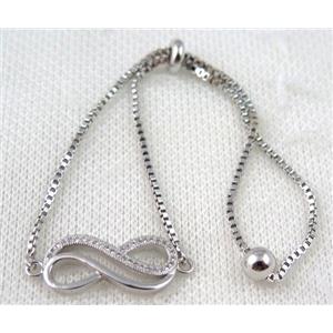 copper bracelet paved zircon, platinum plated, approx 10-20mm bead, 25mm length