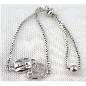 copper bracelet paved zircon, platinum plated, approx 10-20mm bead, 25mm length