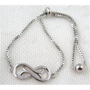 copper bracelet paved zircon, platinum plated, approx 10-20mm bead, 25mm length