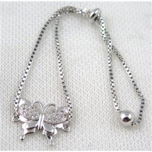 copper bracelet paved zircon, platinum plated, approx 10-20mm bead, 25mm length