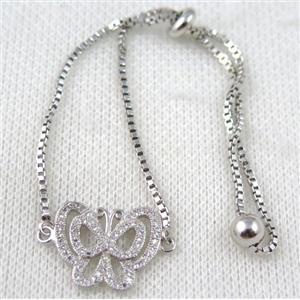 copper bracelet paved zircon, platinum plated, approx 10-20mm bead, 25mm length