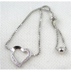 copper bracelet paved zircon, platinum plated, approx 10-20mm bead, 25mm length