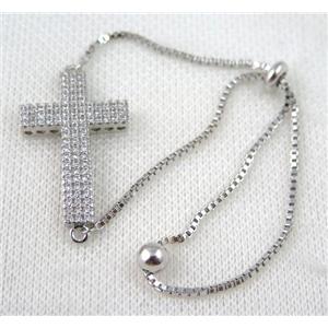 copper bracelet paved zircon, platinum plated, approx 20-35mm bead, 25mm length