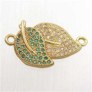 copper leaf pendant paved zircon, gold plated, approx 13-18mm