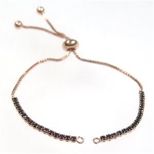 copper bracelet chain paved black zircon, rose gold, approx 1mm, 2mm, 22cm length