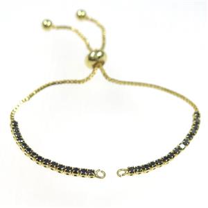 copper bracelet chain paved black zircon, gold plated, approx 1mm, 2mm, 22cm length