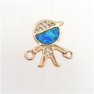 copper kids connector paved zircon with fire opal, rose gold, approx 8-12mm