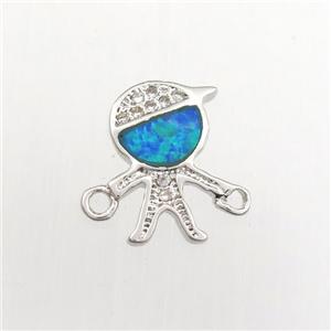 copper kids connector paved zircon with fire opal, platinum plated, approx 8-12mm