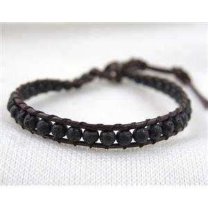 Chan Luu bracelet with lava bead and leather, approx 4mm bead, 8-9 inches length