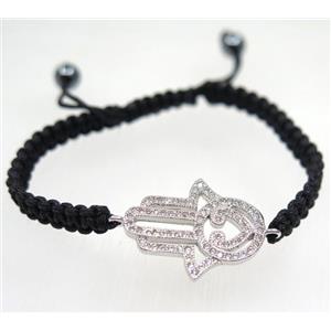 handmade bracelet with Hamsahand pave zircon, nylon wire, approx 50-60mm dia