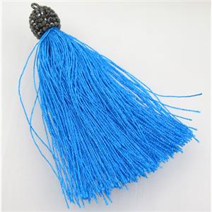 skyblue nylon tassel pave rhinestone, approx 12mm, 80mm length