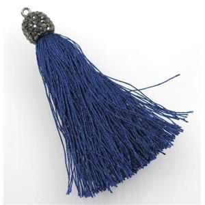 darkblue nylon tassel pave rhinestone, approx 12mm, 80mm length