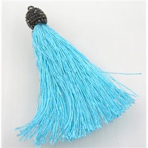 aqua nylon tassel pave rhinestone, approx 12mm, 80mm length