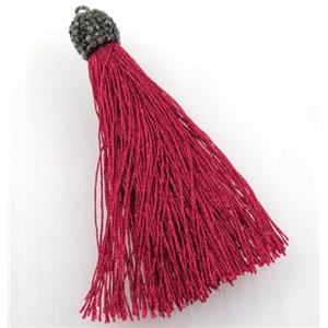 red nylon tassel pave rhinestone, approx 12mm, 80mm length