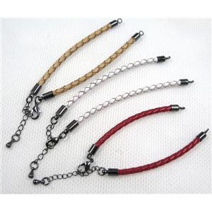 PU leather bracelet with resized chain, approx 3mm