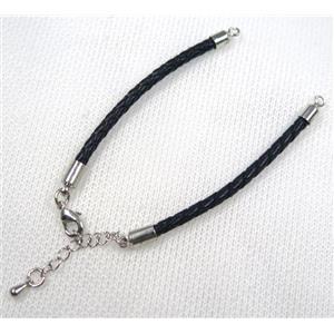 PU leather bracelet with resized chain, approx 3mm