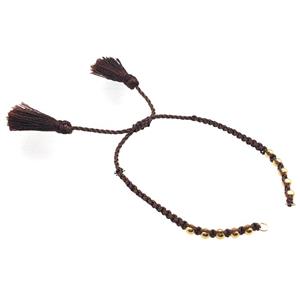 coffee nylon wire bracelet chain with tassel, abjustable, approx 5mm, 15cm length