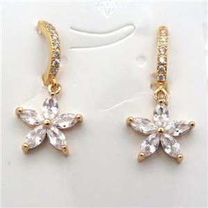 copper star Hoop Earrings pave zircon, gold plated, approx 12mm dia