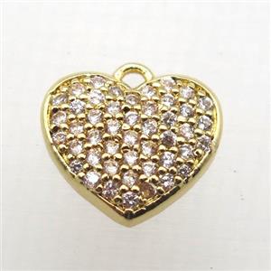 copper heart pendant paved zircon, gold plated, approx 12mm