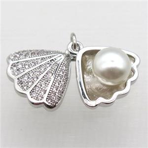 copper pendant paved zircon, platinum plated, approx 11mm