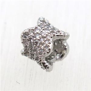 copper tube beads pave zircon, platinum plated, approx 8mm dia