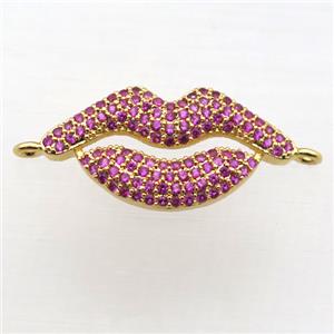 copper lip connector pave zircon, gold plated, approx 12-25mm