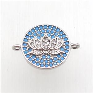 copper lotus connector paved zircon, platinum plated, approx 13mm dia