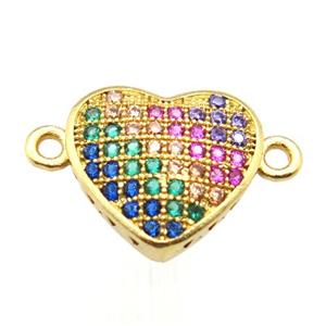 copper heart connector pave zircon, gold plated, approx 12mm