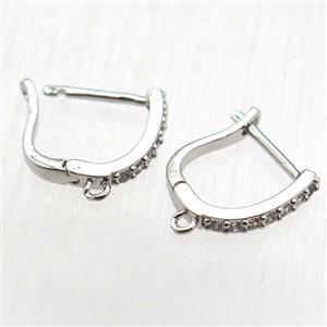 copper Latchback Earrings pave zircon, platinum plated, approx 12-14mm