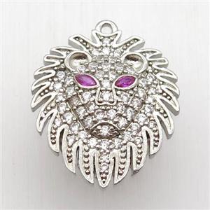 copper Lionhead pendant paved zircon, platinum plated, approx 20-25mm