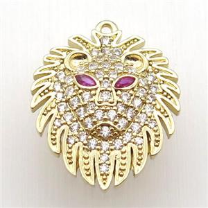 copper Lionhead pendant paved zircon, gold plated, approx 20-25mm