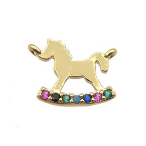 copper horse pendant paved zircon, gold plated, approx 10-11mm