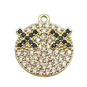 copper Emoji pendant paved zircon, gold plated, approx 15mm dia