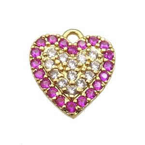 copper heart pendant paved zircon, gold plated, approx 12mm dia