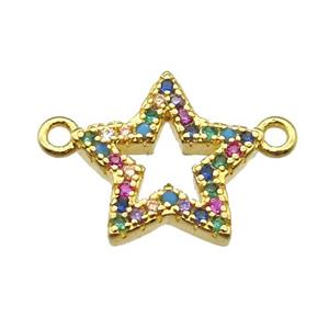 copper star pendant paved zircon, gold plated, approx 12mm dia