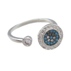 copper ring paved zircon, platinum plated, approx 20mm dia