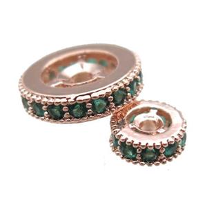 copper spacer beads paved zircon, heishi, rose gold, approx 10mm dia