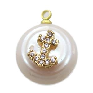 natural pearl pendant paved zircon, approx 14mm dia