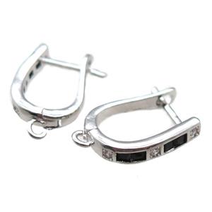 copper Latchback Earrings paved zircon, platinum plated, approx 12-16mm