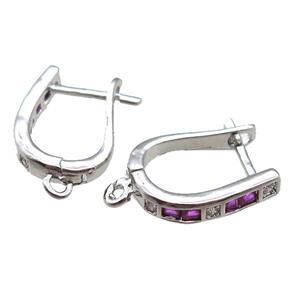 copper Latchback Earrings paved zircon, platinum plated, approx 12-16mm