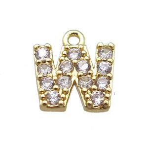 copper letter-W pendant paved zircon, gold plated, approx 5-8mm