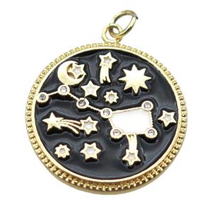 copper circle pendant with enameling, gold plated, approx 24mm dia