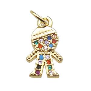 copper boy pendant paved zircon, gold plated, approx 8-14mm