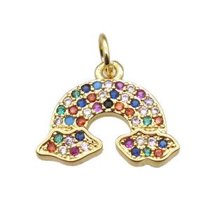 copper rainbow pendant paved zircon, gold plated, approx 12-16mm