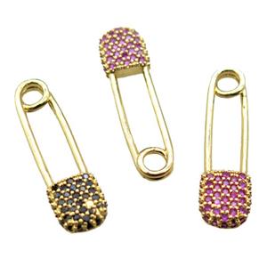 copper clip pendant paved zircon, mixed, gold plated, approx 8-28mm