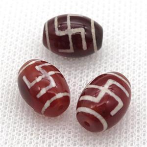 red tibetan DZi barrel beads, approx 10x14mm